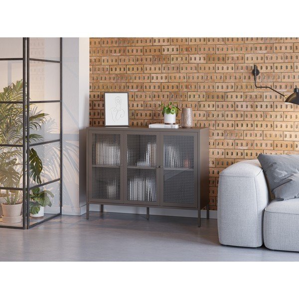 Sivá kovová vitrína 121x90x40 cm Layna – Marckeric-image-1