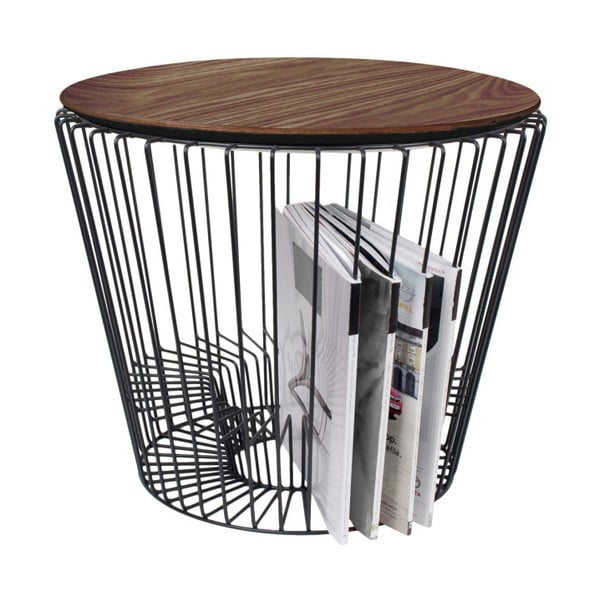 Odkladací stolík z kovu v dekore orechového dreva HARTÔ, Ø 50 cm