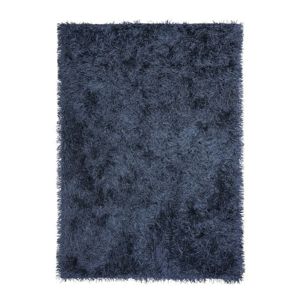Tmavomodrý ručne tkaný vlnený koberec Dishy, 170 x 240 cm