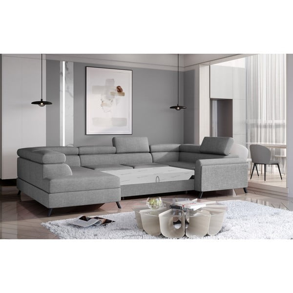 Svetlosivá rozkladacia/s úložným priestorom rohová pohovka (ľavý roh/do tvaru "U") Escada – ELTAP-image-2