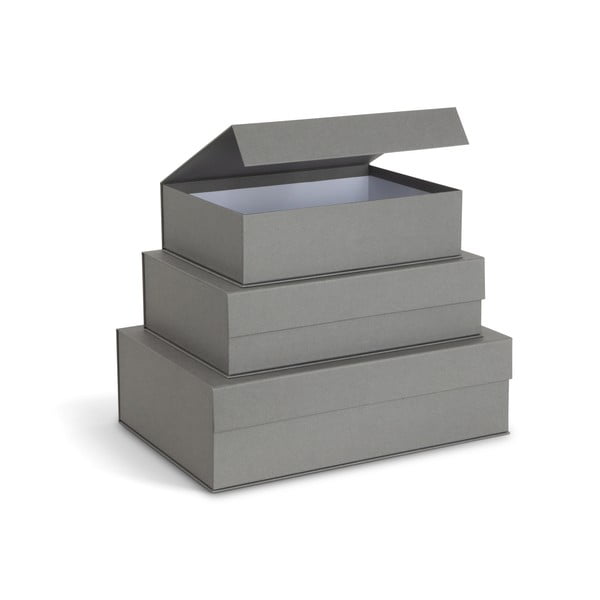 Sivé kartónové úložné boxy v súprave 3 ks s vekom 42,5x29,5x13 cm Kian Paper Laminate – Bigso