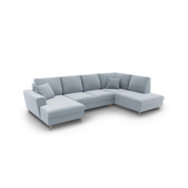 Svetlomodrá zamatová rozkladacia/s úložným priestorom rohová pohovka (pravý roh/do "U") Kyoto – Cosmopolitan Design-image-1