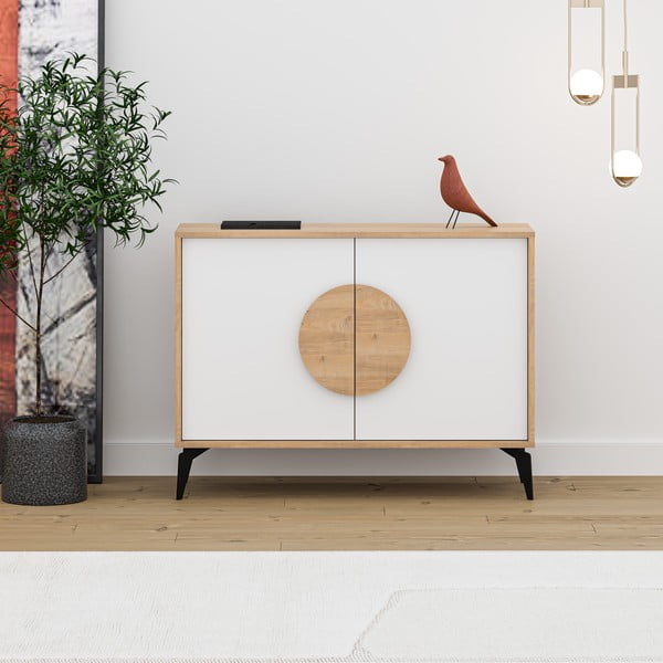 Nízka komoda v dekore duba v bielo-prírodnej farbe 110x82 cm Vae – Marckeric-image-2