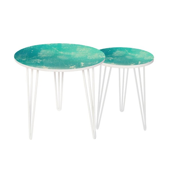 Sada 2 odkladacích stolíkov Vintage Turquoise, 35 cm + 49 cm