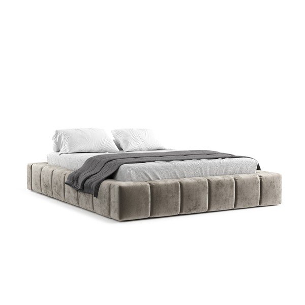 Béžová čalúnená dvojlôžková posteľ s úložným priestorom s roštom 160x200 cm Aruba L – Maison de Rêve-image-2