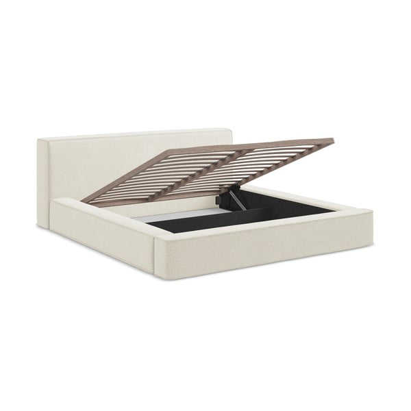 Krémová čalúnená dvojlôžková posteľ s úložným priestorom s roštom 160x200 cm Noho – Makamii-image-2