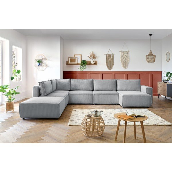 Svetlosivá menčestrová rohová pohovka (ľavý roh/do tvaru "U") Nihad modular – Bobochic Paris-image-1