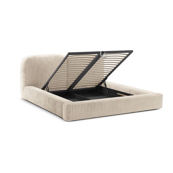 Béžová čalúnená dvojlôžková posteľ s úložným priestorom s roštom 160x200 cm Martina – Micadoni -image-2