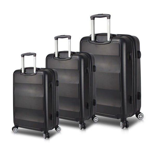 Sada 3 čiernych cestovných kufrov na kolieskach s USB porty My Valice LASSO Travel Set