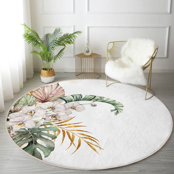 Krémovobiely prateľný okrúhly koberec vhodný pre robotické vysávače ø 100 cm Comfort – Mila Home-image-1