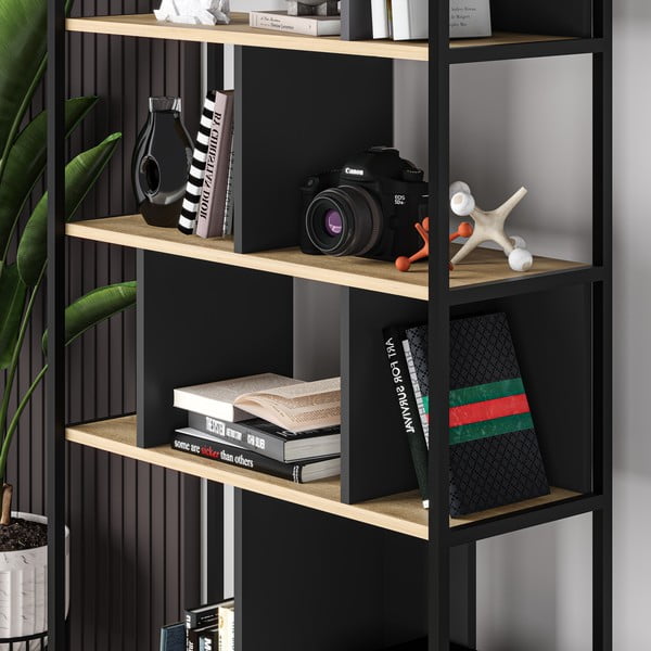 Knižnica v dekore duba v čierno-prírodnej farbe 88x175 cm Alabama – Marckeric-image-3