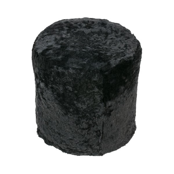 Kožušinový puf s extra krátkým chlpom Black, 42x42x46 cm