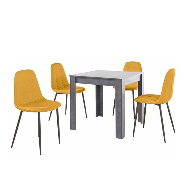 Set sivého jedálenského stola a 4 oranžových jedálenských stoličiek Støraa Lori Lamar Duro