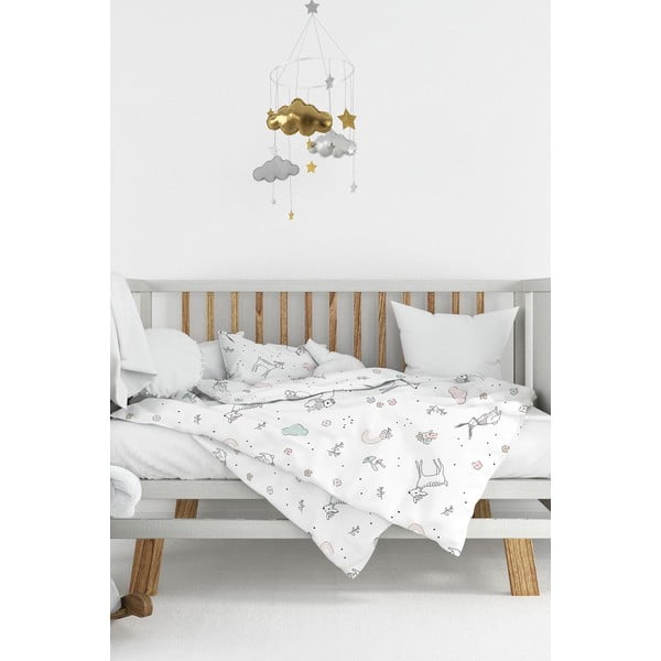 Biele detské obliečky do postieľky z bavlny Renforcé 100x150 cm Flowers – Mijolnir-image-1