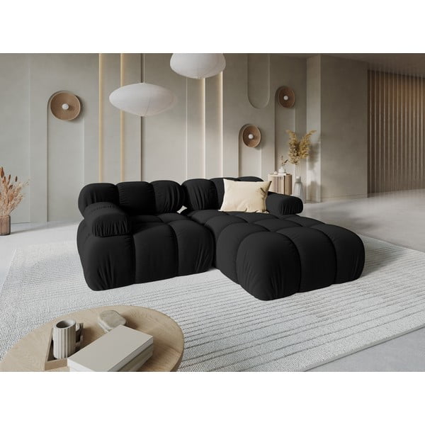 Čierna zamatová rohová pohovka (pravý roh) Bellis – Micadoni Home-image-1