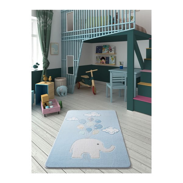 Detský svetlomodrý koberec Confetti Sweet Elephant, 100 × 150 cm