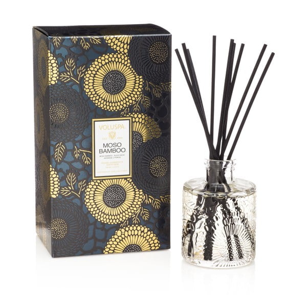 Vonný difuzér s vôňou bambusu, čierneho pižma a cyprusov Voluspa, intenzita vône 4-6 mesiacov