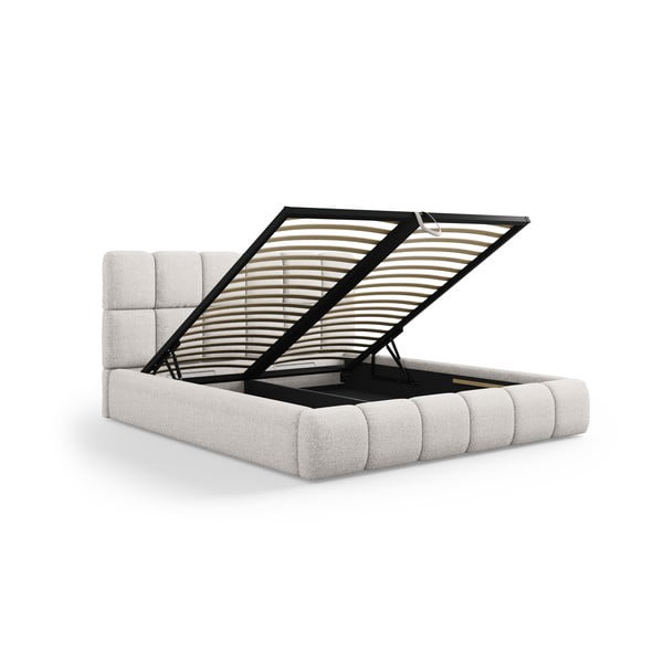 Svetlosivá čalúnená dvojlôžková posteľ s úložným priestorom s roštom 180x200 cm Bellis – Micadoni Home-image-2