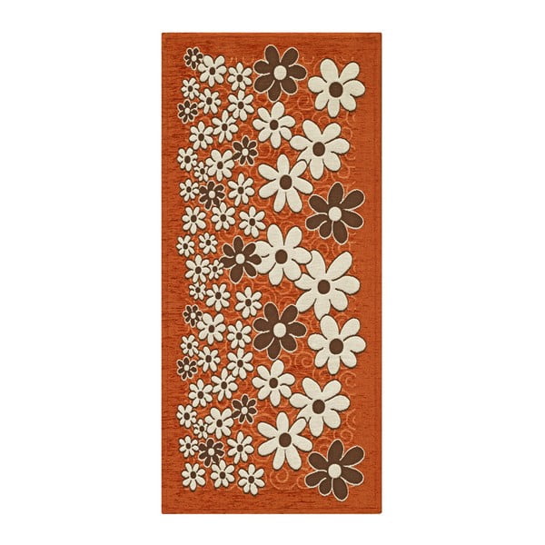 Oranžový vysokoodolný kuchynský koberec Webtapetti Margherite Arancione, 55 x 240 cm
