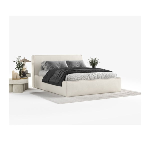 Béžová čalúnená dvojlôžková posteľ s úložným priestorom s roštom 200x200 cm Lounge L – Maison de Rêve-image-1