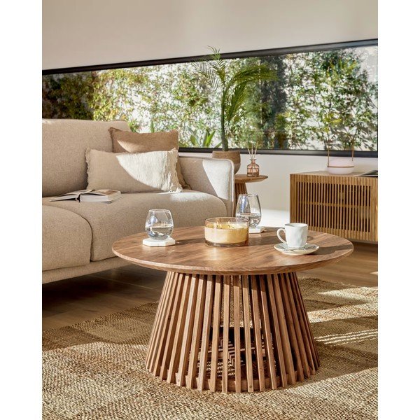 Konferenčý stolík z teakového dreva Kave Home Irune, ⌀ 80 cm-image-1