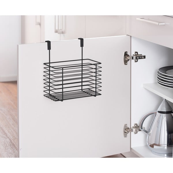 Čierny závesný kovový košík na kuchynské dvierka Wenko Slim, výška 25 cm-image-1