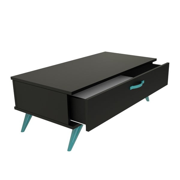 Čierny konferenčný stolík s tyrkysovými nohami Magenta Home Coulour Series