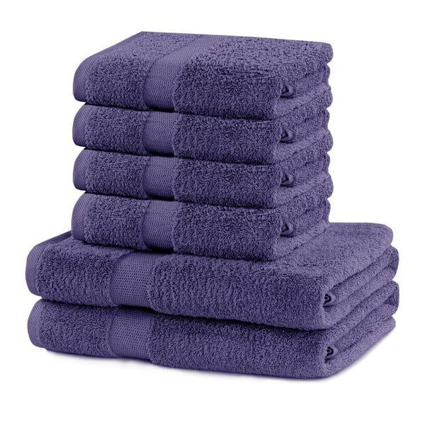 Set 2 bavlnených fialových osušiek a 4 uterákov DecoKing Marina