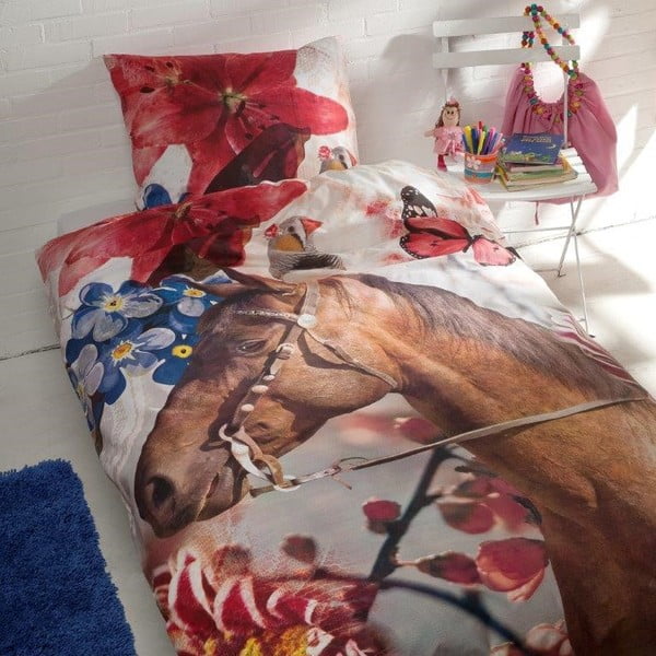 Bavlnené detské posteľné obliečky na jednolôžko Ekkelboom Flower House, 140 × 200 cm