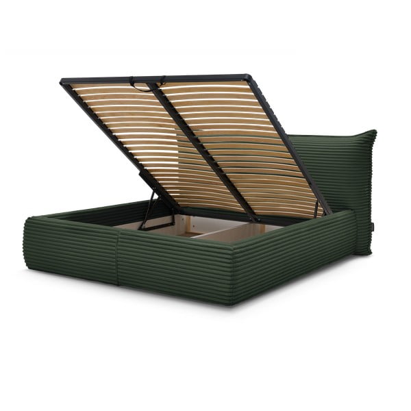 Tmavozelená čalúnená dvojlôžková posteľ s úložným priestorom a roštom 160x200 cm Jade – Bobochic Paris-image-1