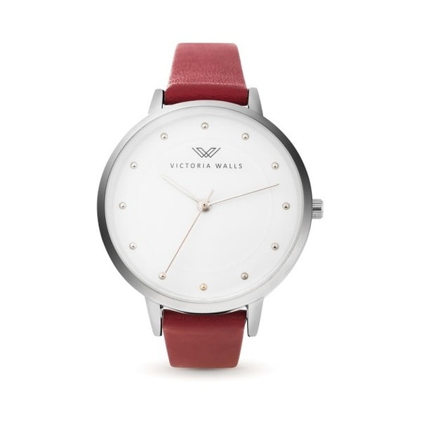 Dámske hodinky s červeným koženým remienkom Victoria Walls Mist