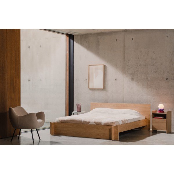 Dvojlôžková posteľ z drevotriesky/z preglejky v dekore duba s roštom 160x200 cm v prírodnej farbe Valt – noo.ma-image-1