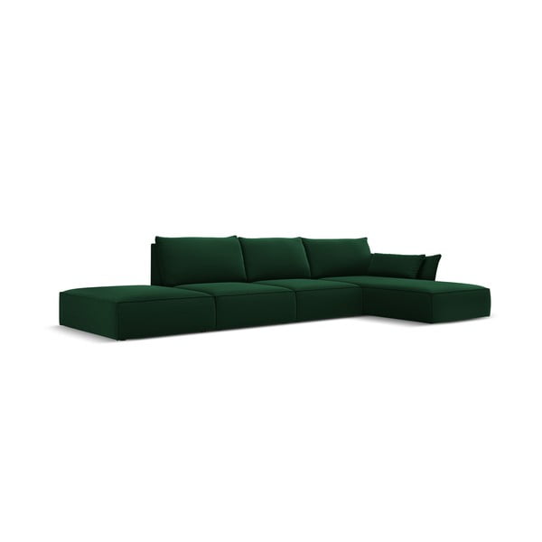 Tmavozelená zamatová rohová pohovka (pravý roh/s leňoškou) Vanda – Mazzini Sofas-image-2