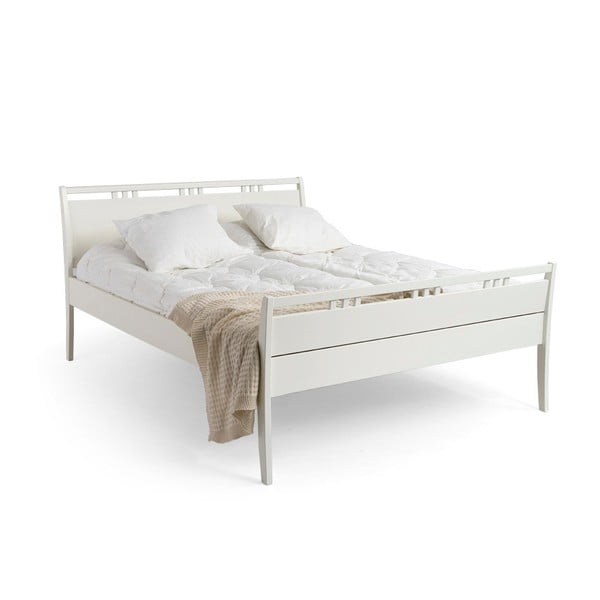 Biela ručne vyrobená posteľ z masívneho brezového dreva Kitten Haiku, 160 × 200 cm