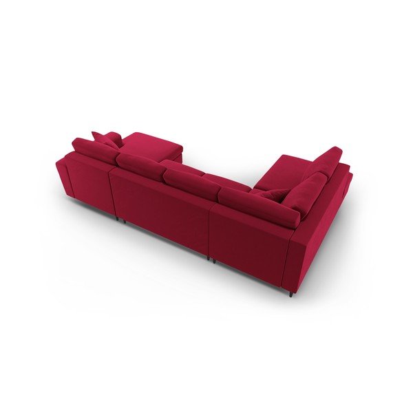 Červená zamatová rozkladacia/s úložným priestorom rohová pohovka (ľavý roh/do "U") Kyoto – Cosmopolitan Design-image-4