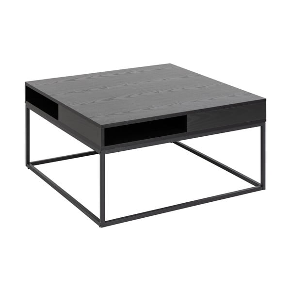 Čierny konferenčný stolík s doskou v dekore jaseňového dreva 80x80 cm Willford – Actona