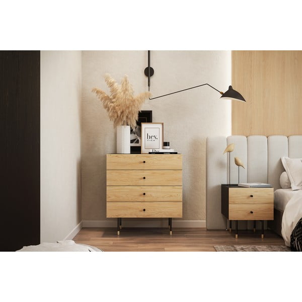 Vysoká komoda v dekore duba v čiernej a prírodnej farbe 80x87 cm Jugend – Woodman-image-1