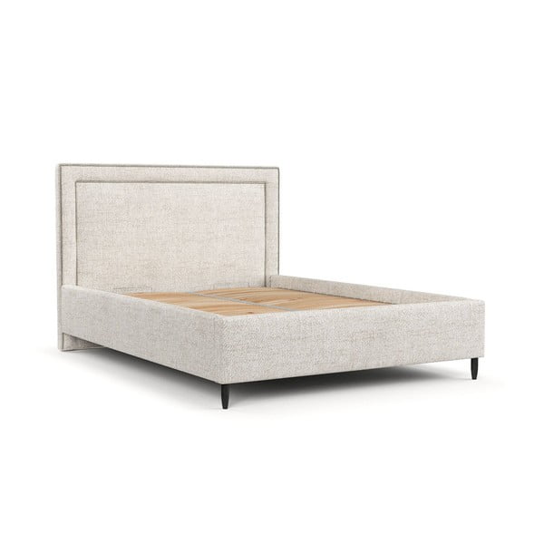 Krémová čalúnená dvojlôžková posteľ s úložným priestorom s roštom 180x200 cm Baleine – Maison de Rêve