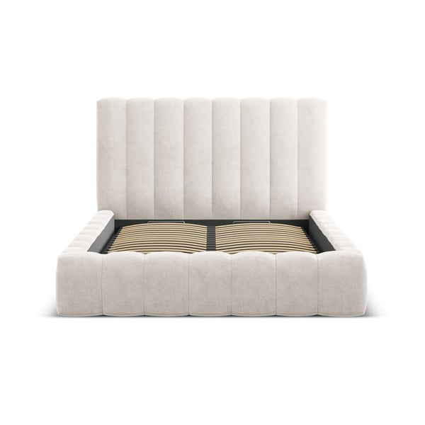 Krémová čalúnená dvojlôžková posteľ s úložným priestorom a roštom 200x200 cm Kelp – Micadoni Home-image-3