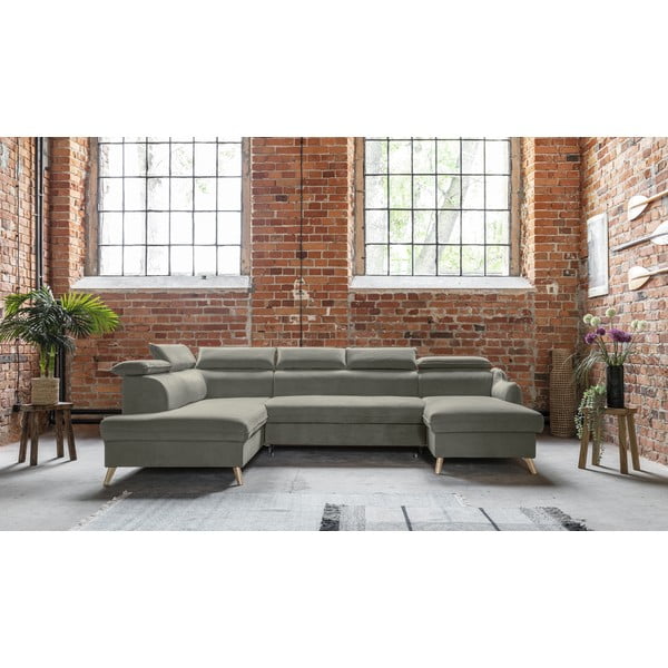 Svetlosivá zamatová rozkladacia rohová pohovka do "U" (ľavý roh) Sweet Harmony – Miuform-image-1