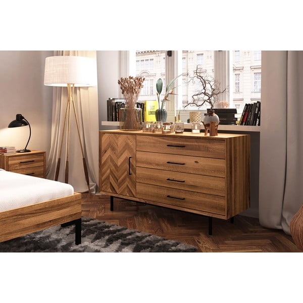 Nízka komoda z dubového dreva v prírodnej farbe 144x80 cm Abies - The Beds-image-3