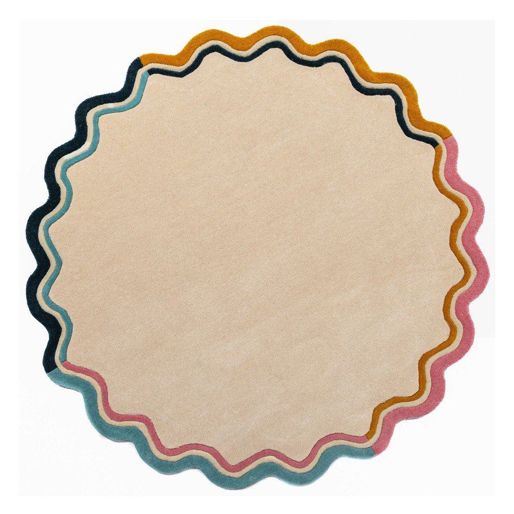 E-shop Ručne tkaný vlnený okrúhly koberec v prírodnej farbe ø 180 cm Leo Scallop – Flair Rugs