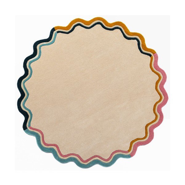 Ručne tkaný vlnený okrúhly koberec v prírodnej farbe ø 180 cm Leo Scallop – Flair Rugs