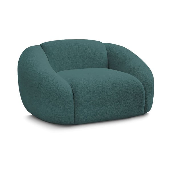 Tyrkysovomodré kreslo z textílie bouclé Tina – Bobochic Paris