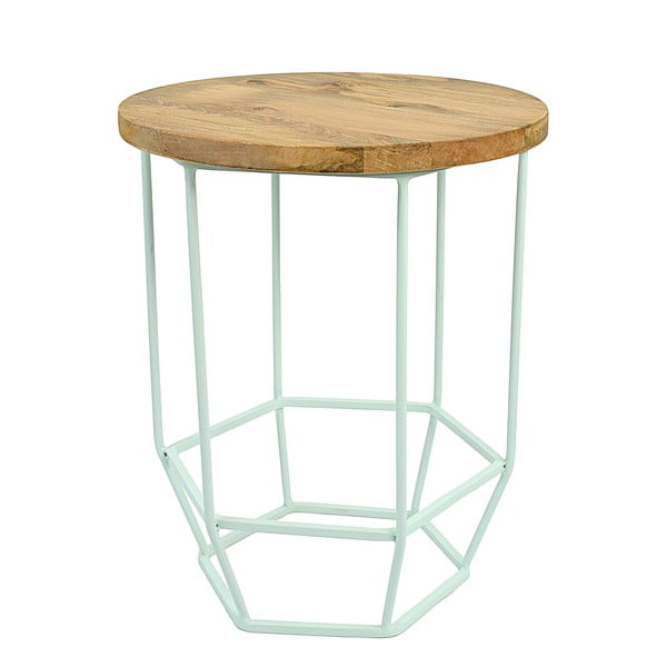 Mentolovozelený stolík s doskou z mangového dreva HF Living Hexa Mint mini