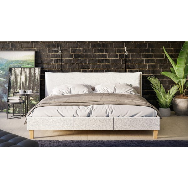 Krémová čalúnená dvojlôžková posteľ s roštom 180x200 cm Tina - Ropez-image-1