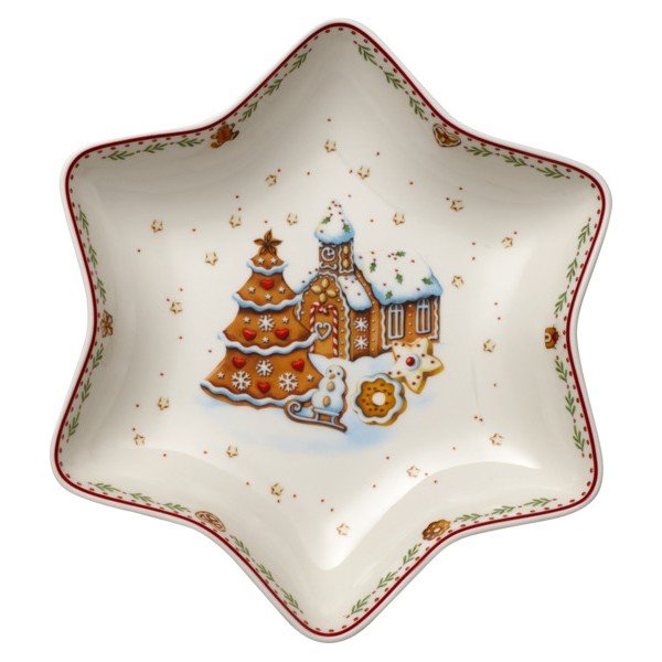 Červeno-biela porcelánová servírovacia miska s motívom vianočnej hviezdy Villeroy & Boch Gingerbread Village, 24,5 x 24,5 cm-image-3