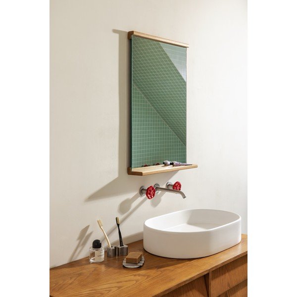 Nástenné zrkadlo s poličkou s dreveným rámom 50x75 cm Lun – noo.ma-image-1