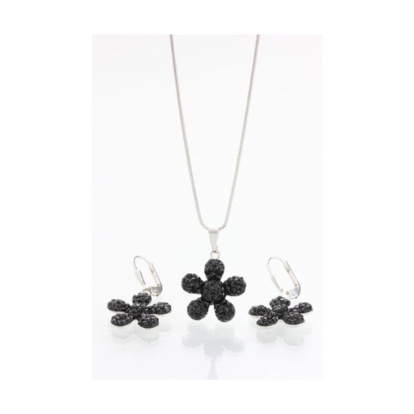 Set náhrdelníka a náušníc s černými Swarovski krištáľmi Yasmine Flower