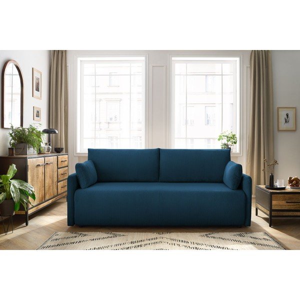 Tmavomodrá menčestrová rozkladacia pohovka 211 cm Marcel – Bobochic Paris-image-1